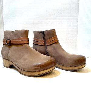 Dansko Brook Burnished Nubuck- Taupe Brown Leather Ankle Booties